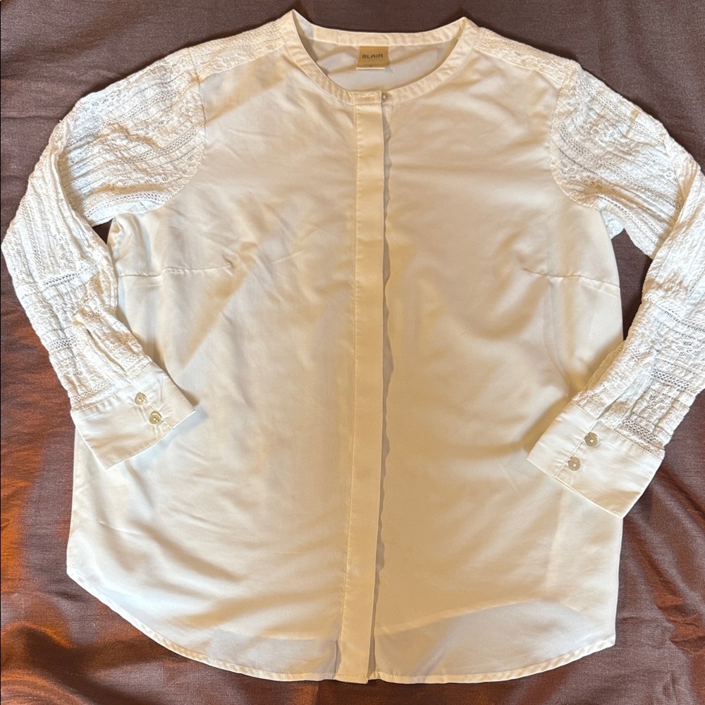 Blair Cream Blouse with Textured Sleeves